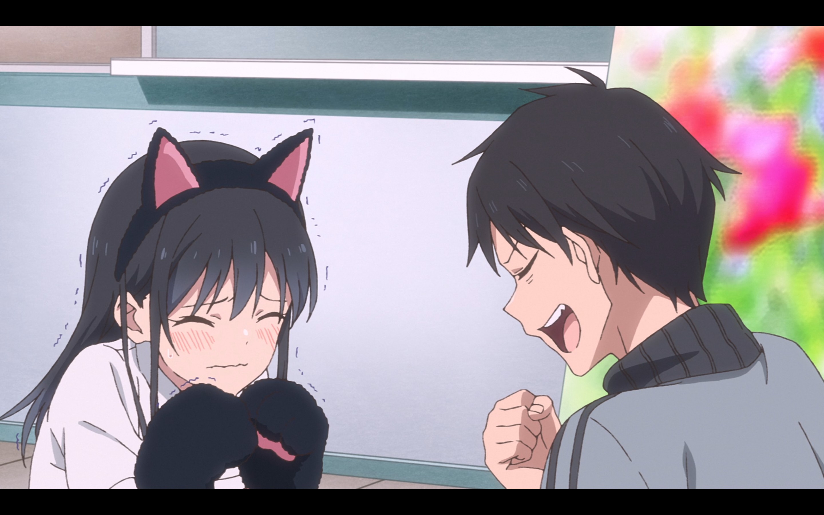 Eiji being proud of Rin's performance wearing cat attire